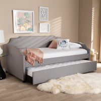 Baxton Studio Ally-Light Grey-Daybed Ally Modern and Contemporary Grey Fabric Upholstered Twin Size Sofa Daybed with Roll Out Trundle Guest Bed